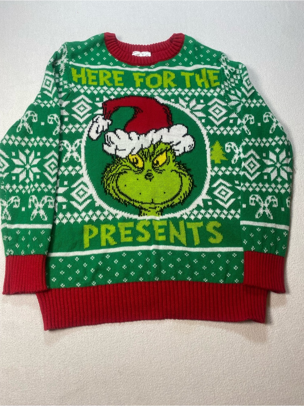 Grinch 'Here for the Presents' Holiday Sweater size small